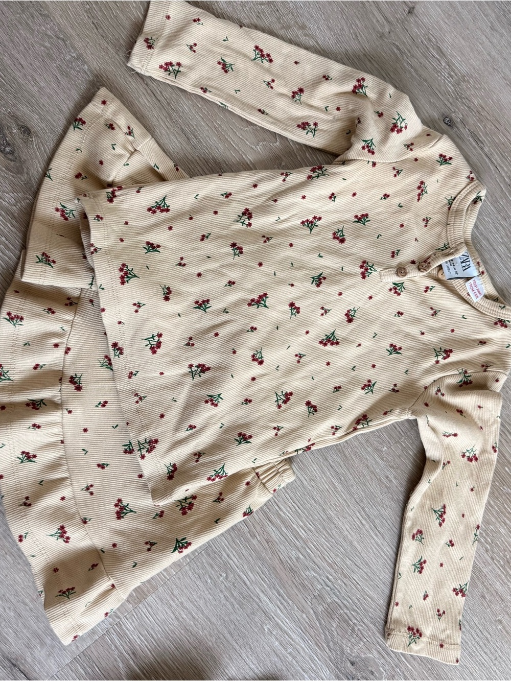 Zara Cream Knit Dress with Red and Green Floral Print